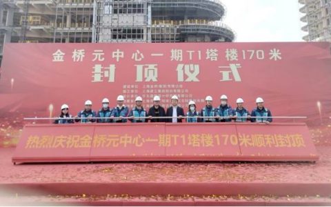 上海建科咨询参建的金桥元中心一期T1塔楼顺利封顶